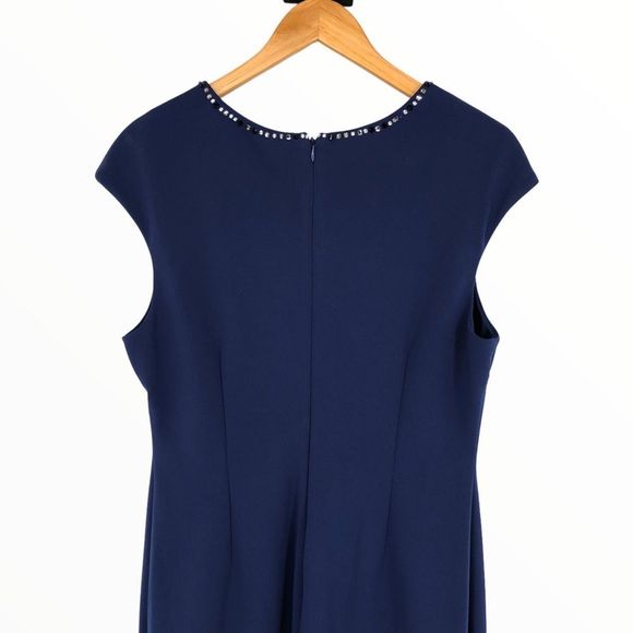 Maggy London Evening Blue Cap Sleeve Rhinestone Neckline Sheath Dress NWT 14 - Picture 5 of 14